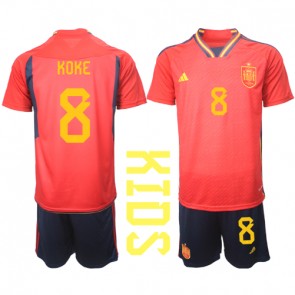 Španělsko Koke #8 Dětské Domácí dres komplet MS 2022 Krátký Rukáv (+ trenýrky)